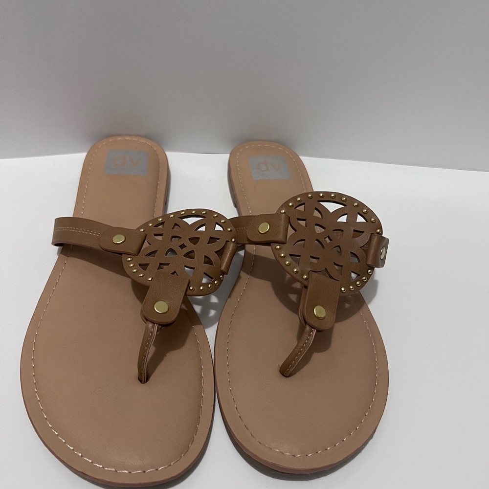 DV by Dolce Vita Brown Tan Cutout Thong Sandals